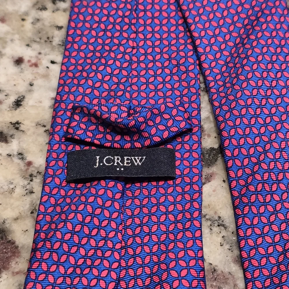 J.Crew 100% Silk Tie – Red/pink & Navy Micro Print
